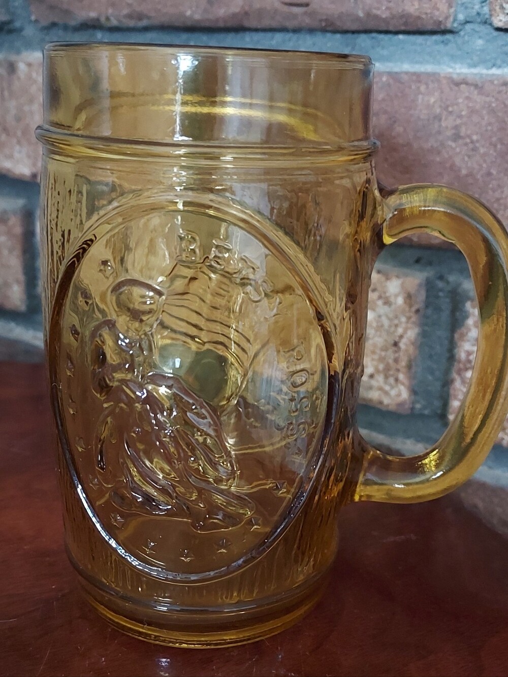Amber Glass Stein Beer Mug 1776 Americana USA Betsy Ross First American Flag